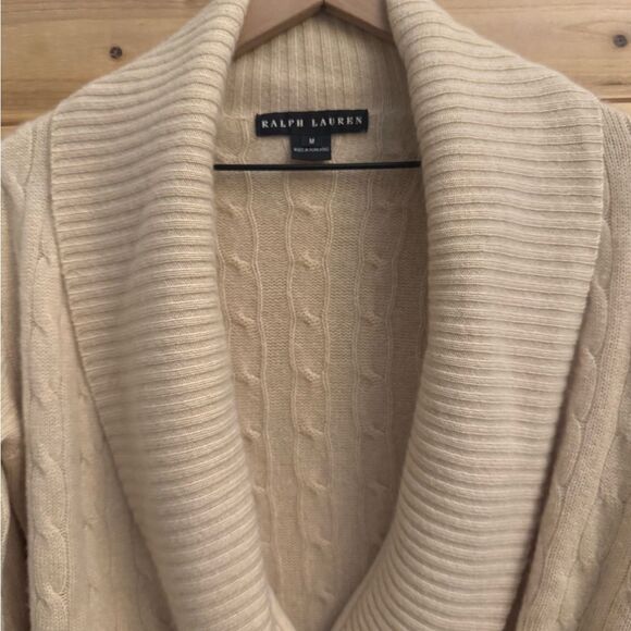 Vintage Ralph Lauren Black Label Size Medium Cashmere Cable Knit Wrap Sweater - Picture 6 of 15